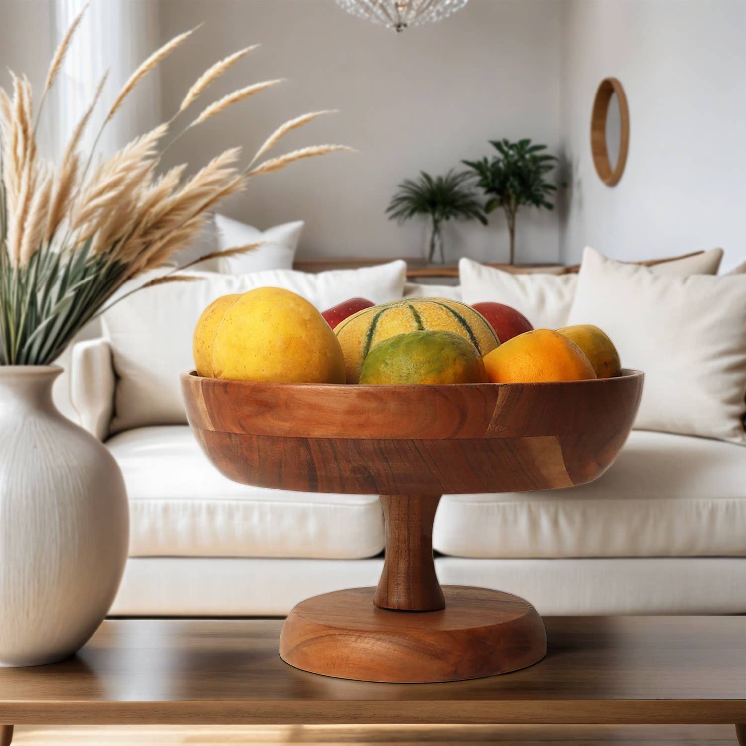 WOOD PEDESTAL ROUND BOWL - MARIVIC MART