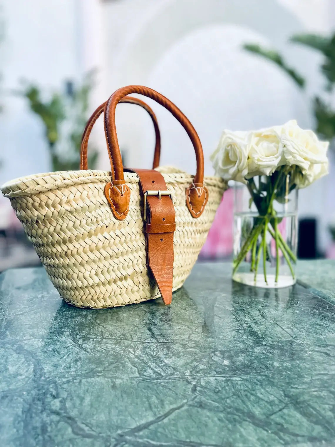 Mini Straw Bags Leather | Beach bag | French Market Bag - MARIVIC MART