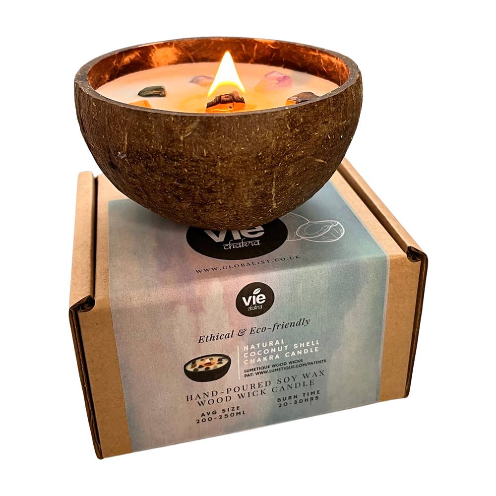 Coconut Shell Candle, Meditation with 7 Chakra Gemstones - MARIVIC MART